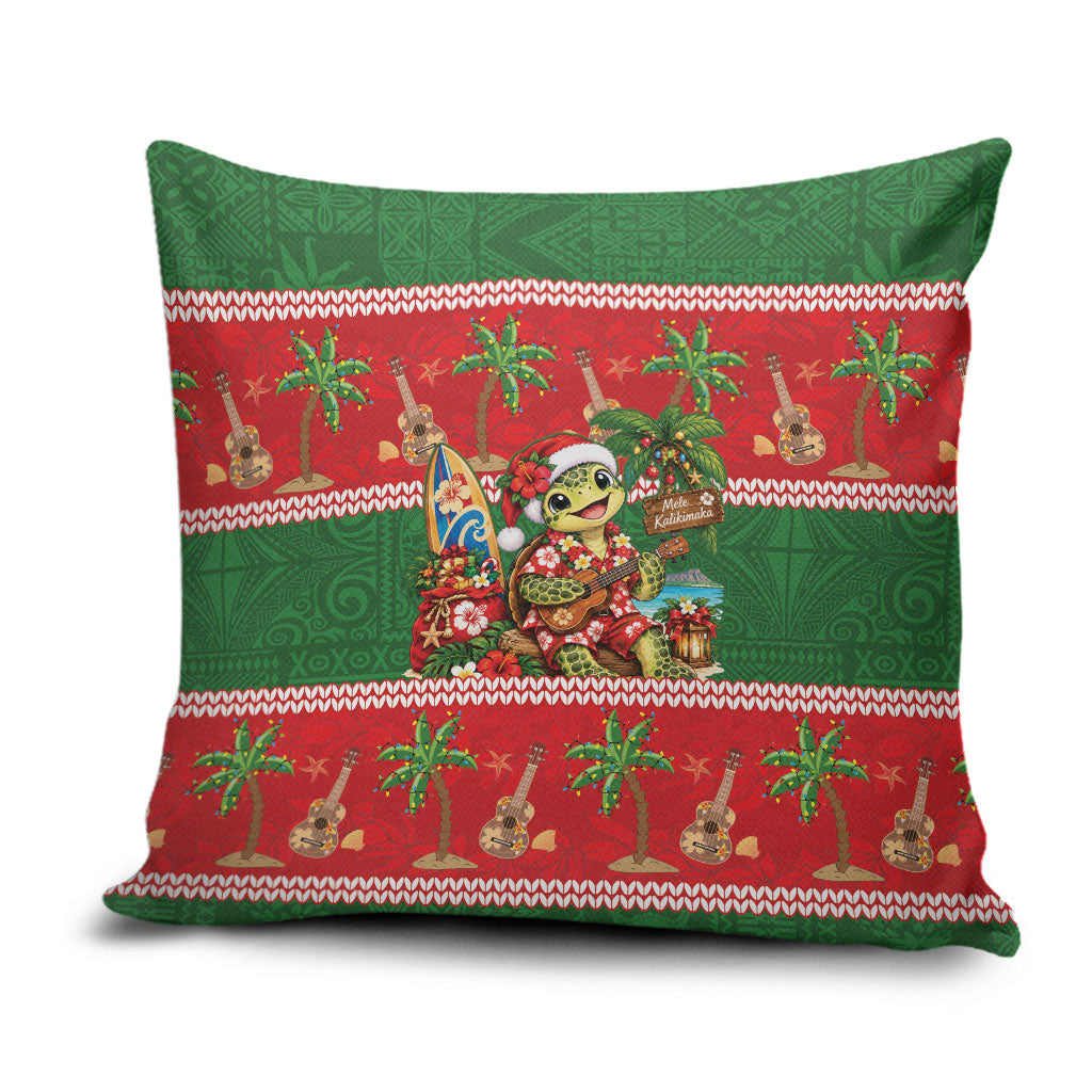 Hawaii Christmas Mele Kalikimaka Pillow Cover Aloha Turtle Santa With Ukulele LT14 Red - Polynesian Pride