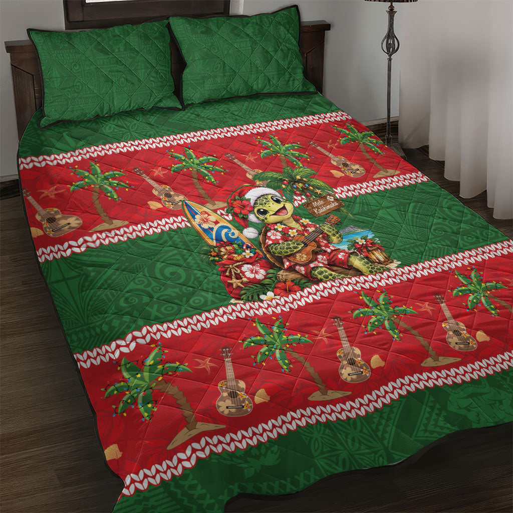 Hawaii Christmas Mele Kalikimaka Quilt Bed Set Aloha Turtle Santa With Ukulele LT14 Red - Polynesian Pride