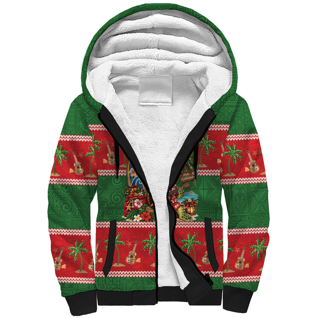 Hawaii Christmas Mele Kalikimaka Sherpa Hoodie Aloha Turtle Santa With Ukulele LT14 Unisex Red - Polynesian Pride