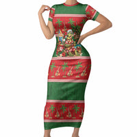 Hawaii Christmas Mele Kalikimaka Short Sleeve Bodycon Dress Aloha Turtle Santa With Ukulele LT14 Long Dress Red - Polynesian Pride