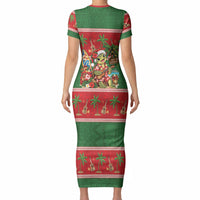Hawaii Christmas Mele Kalikimaka Short Sleeve Bodycon Dress Aloha Turtle Santa With Ukulele LT14 - Polynesian Pride