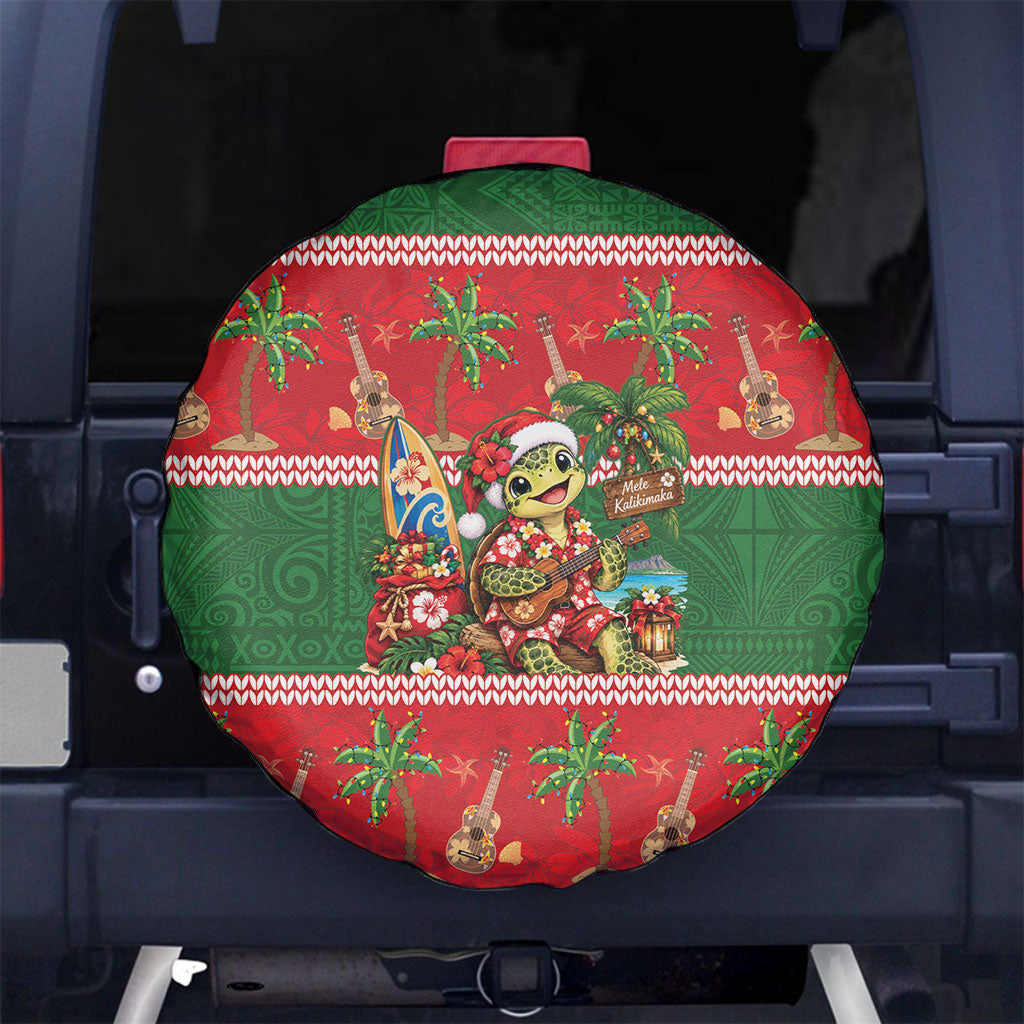 Hawaii Christmas Mele Kalikimaka Spare Tire Cover Aloha Turtle Santa With Ukulele LT14 No hole Red - Polynesian Pride