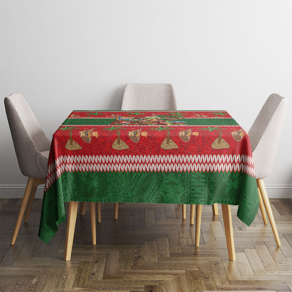 Hawaii Christmas Mele Kalikimaka Tablecloth Aloha Turtle Santa With Ukulele LT14 - Polynesian Pride