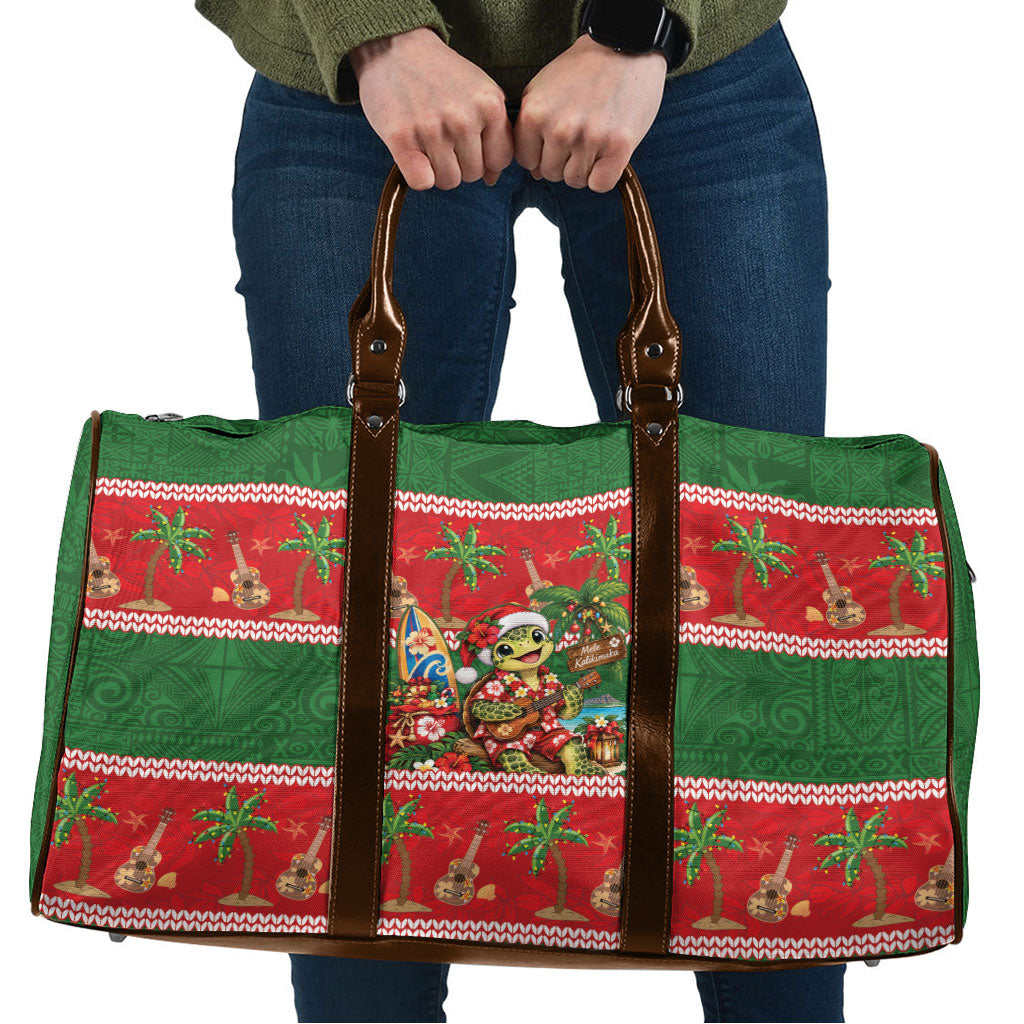 Hawaii Christmas Mele Kalikimaka Travel Bag Aloha Turtle Santa With Ukulele LT14 Red - Polynesian Pride