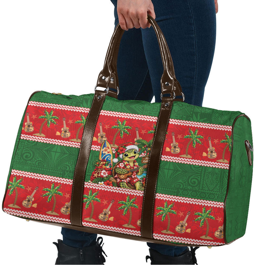 Hawaii Christmas Mele Kalikimaka Travel Bag Aloha Turtle Santa With Ukulele LT14 - Polynesian Pride
