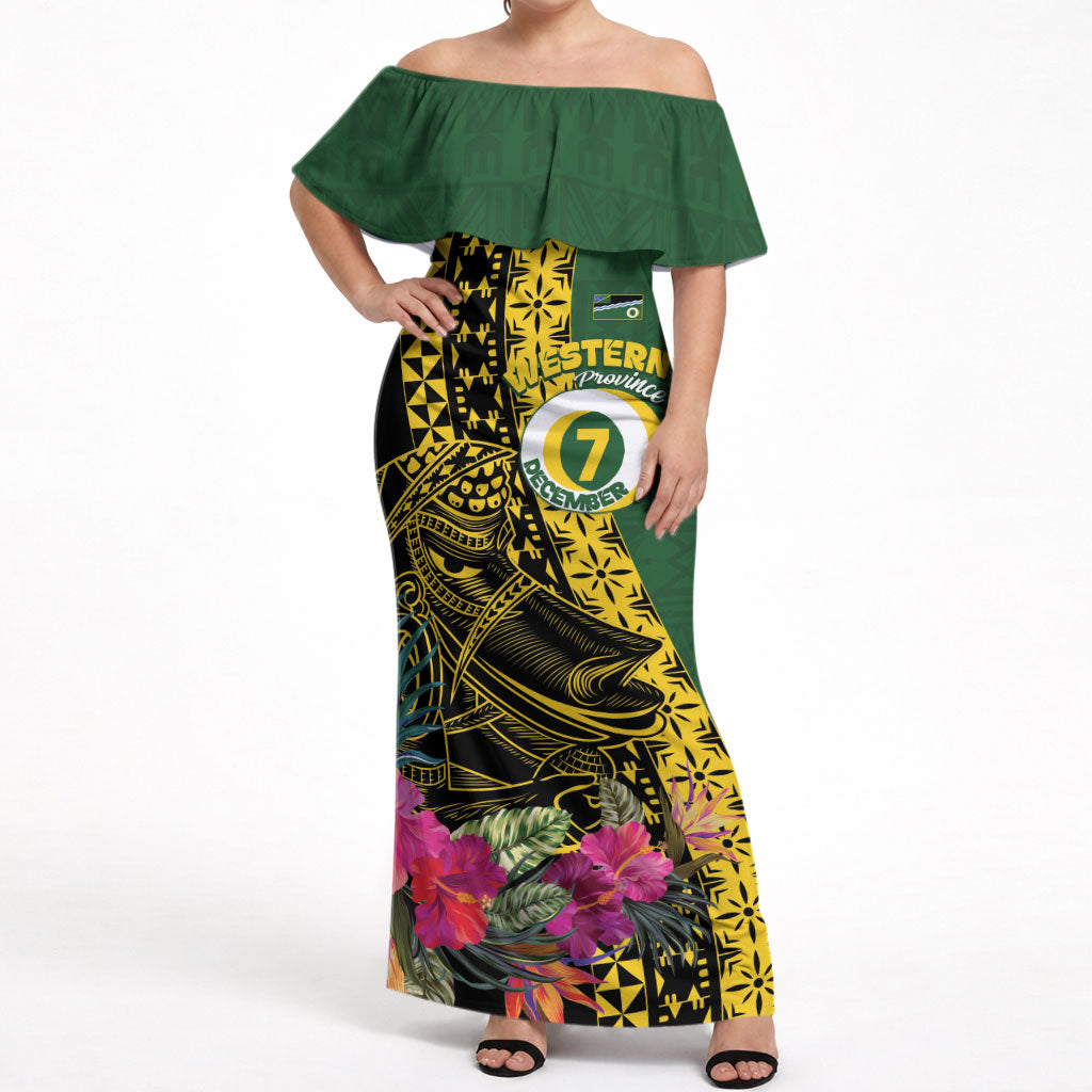 Personalised Western Province Day Off Shoulder Maxi Dress Wes Provins Nguzunguzu Symbol LT14 Women Green - Polynesian Pride