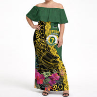 Personalised Western Province Day Off Shoulder Maxi Dress Wes Provins Nguzunguzu Symbol LT14 Women Green - Polynesian Pride