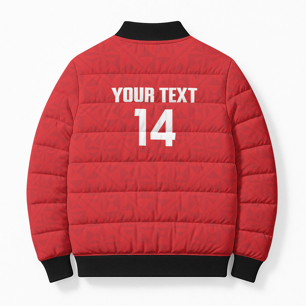 Mate Maa Tonga Rugby Custom Bomber Puffer Jacket 2026 Tongan Ngatu Pattern Red LT14 - Polynesian Pride