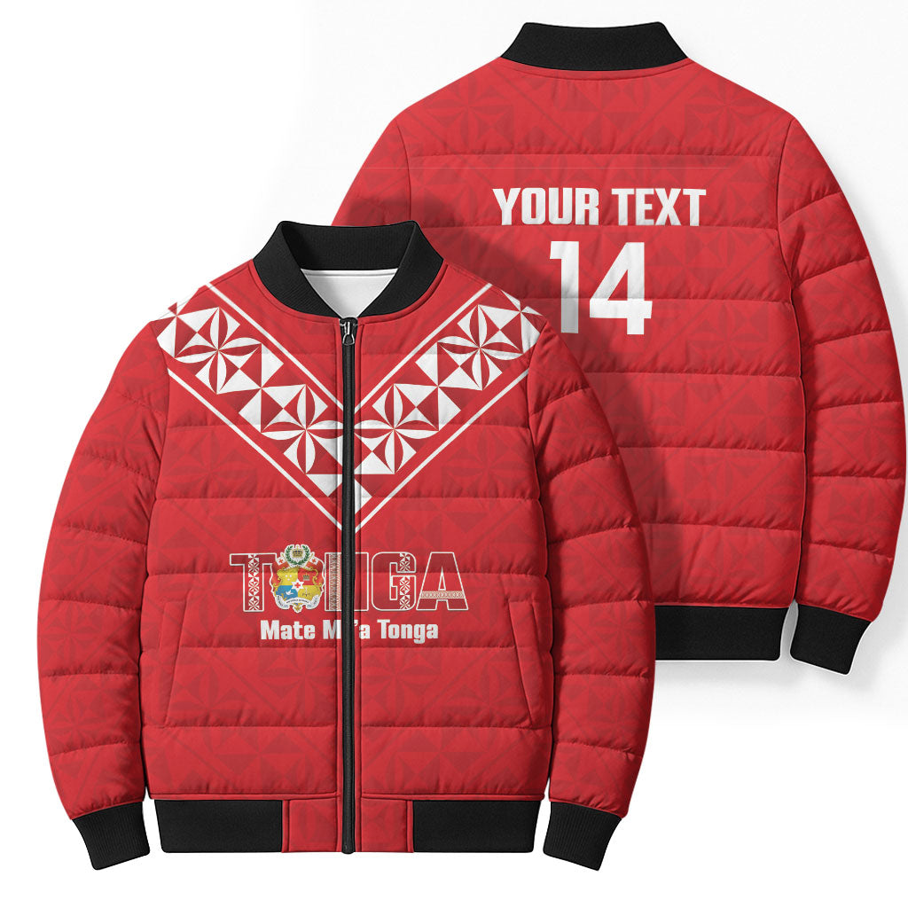 Mate Maa Tonga Rugby Custom Bomber Puffer Jacket 2026 Tongan Ngatu Pattern Red LT14 - Polynesian Pride