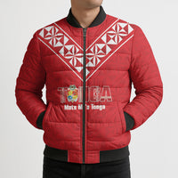 Mate Maa Tonga Rugby Custom Bomber Puffer Jacket 2026 Tongan Ngatu Pattern Red LT14 - Polynesian Pride