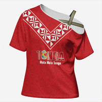Mate Maa Tonga Rugby Custom Cross Shoulder Shirt 2026 Tongan Ngatu Pattern Red LT14 Female Red - Polynesian Pride