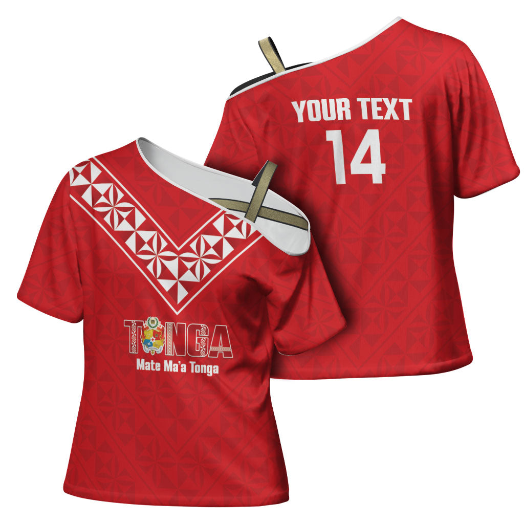 Mate Maa Tonga Rugby Custom Cross Shoulder Shirt 2026 Tongan Ngatu Pattern Red LT14 - Polynesian Pride