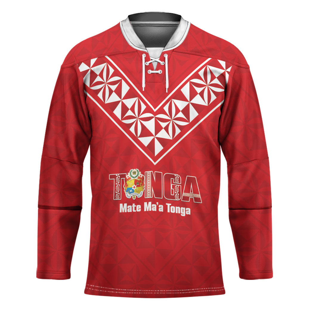 Mate Maa Tonga Rugby Custom Hockey Jersey 2026 Tongan Ngatu Pattern Red LT14 Unisex Red - Polynesian Pride