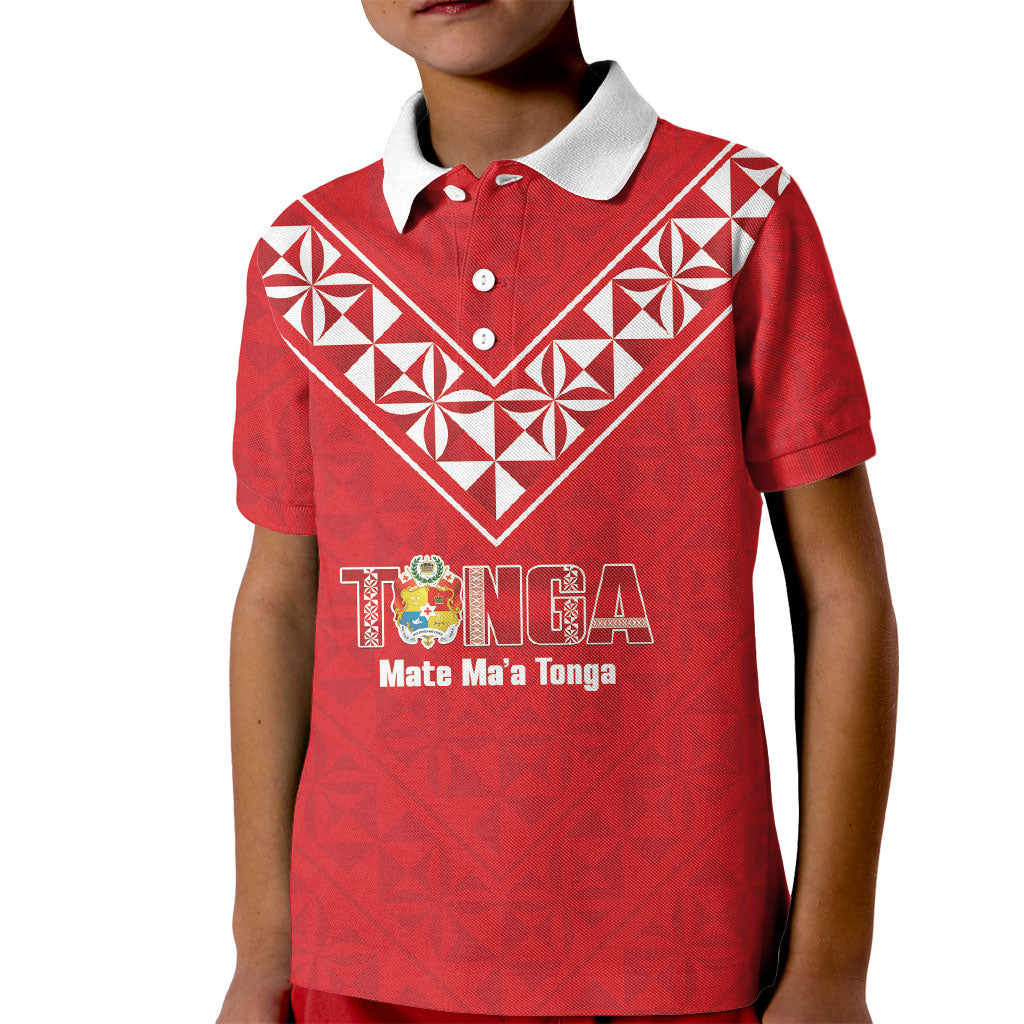 Mate Maa Tonga Rugby Custom Kid Polo Shirt 2026 Tongan Ngatu Pattern Red