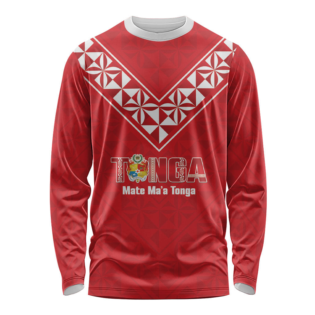 Mate Maa Tonga Rugby Custom Long Sleeve Shirt 2026 Tongan Ngatu Pattern Red LT14 Unisex Red - Polynesian Pride