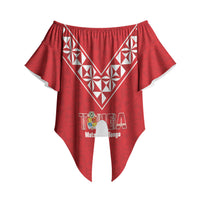 Mate Maa Tonga Rugby Custom Off Shoulder Wrap Waist Top 2026 Tongan Ngatu Pattern Red LT14 - Polynesian Pride