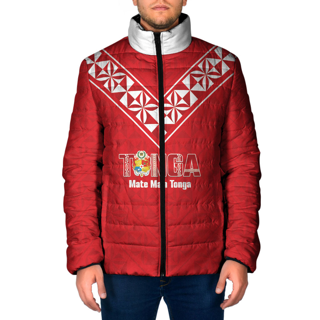 Mate Maa Tonga Rugby Custom Padded Jacket 2026 Tongan Ngatu Pattern Red LT14 Men Red - Polynesian Pride