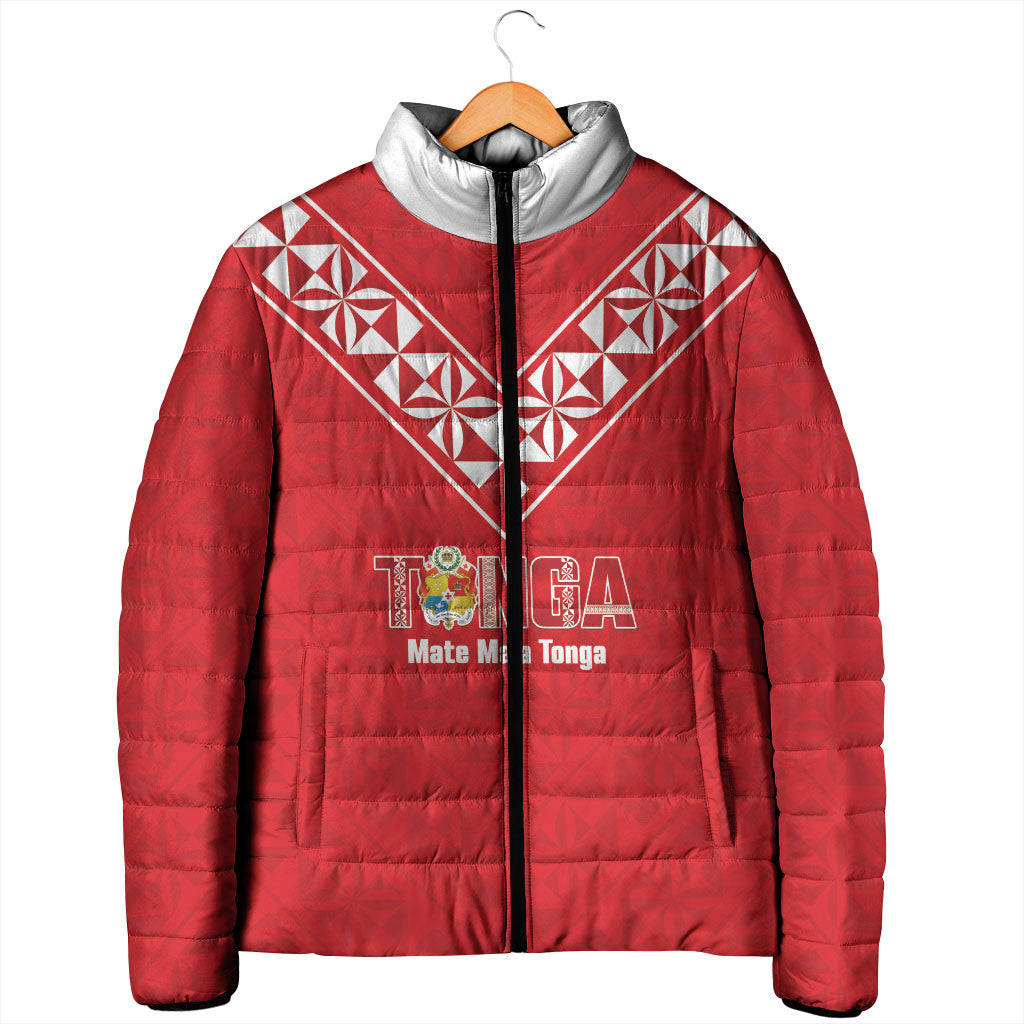 Mate Maa Tonga Rugby Custom Padded Jacket 2026 Tongan Ngatu Pattern Red LT14 - Polynesian Pride