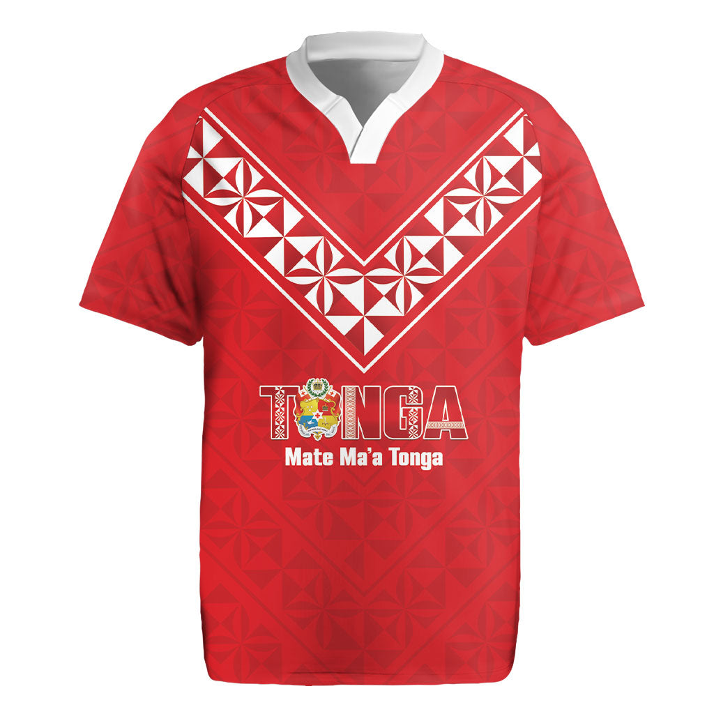 Mate Maa Tonga Rugby Custom Rugby Jersey 2026 Tongan Ngatu Pattern Red LT14 Red - Polynesian Pride