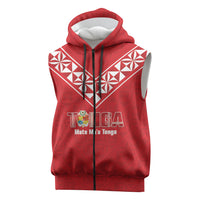 Mate Maa Tonga Rugby Custom Sleeveless Zip Hoodie 2026 Tongan Ngatu Pattern Red LT14 Red - Polynesian Pride