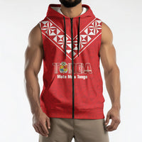 Mate Maa Tonga Rugby Custom Sleeveless Zip Hoodie 2026 Tongan Ngatu Pattern Red LT14 - Polynesian Pride