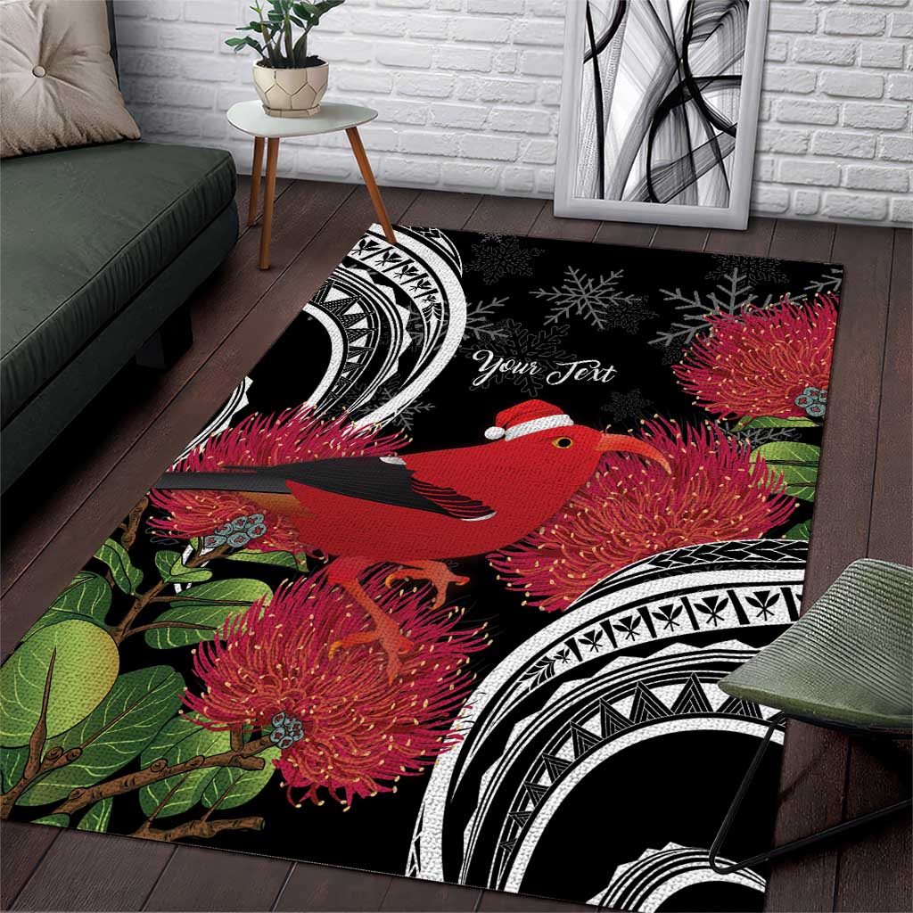 Personalized Mele Kalikimaka Hawaii Area Rug I'iwi Bird With Ohia Lehua - Black Color