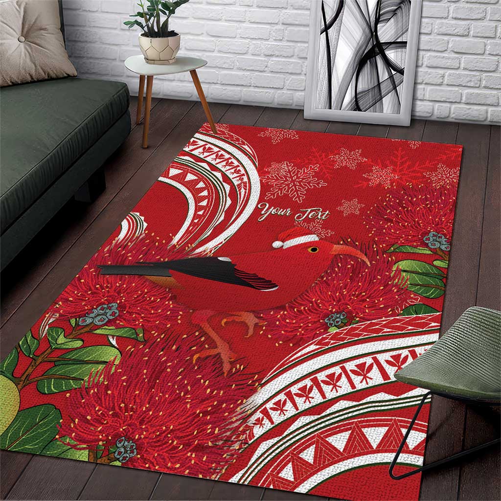 Personalized Mele Kalikimaka Hawaii Area Rug I'iwi Bird With Ohia Lehua - Red Color LT14 Red - Polynesian Pride
