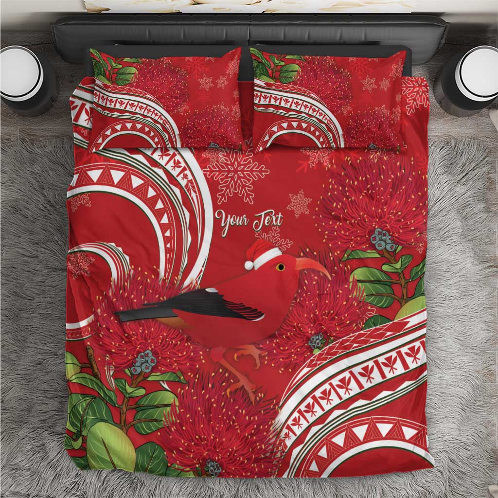 Personalized Mele Kalikimaka Hawaii Bedding Set I'iwi Bird With Ohia Lehua - Red Color LT14 Red - Polynesian Pride