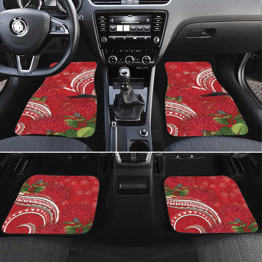 Personalized Mele Kalikimaka Hawaii Car Mats I'iwi Bird With Ohia Lehua - Red Color LT14 Set 4pcs Red - Polynesian Pride