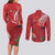 Personalized Mele Kalikimaka Hawaii Couples Matching Long Sleeve Bodycon Dress and Long Sleeve Button Shirt I'iwi Bird With Ohia Lehua - Red Color