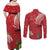 Personalized Mele Kalikimaka Hawaii Couples Matching Off Shoulder Maxi Dress and Long Sleeve Button Shirt I'iwi Bird With Ohia Lehua - Red Color