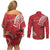 Personalized Mele Kalikimaka Hawaii Couples Matching Off Shoulder Short Dress and Long Sleeve Button Shirt I'iwi Bird With Ohia Lehua - Red Color