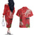 Personalized Mele Kalikimaka Hawaii Couples Matching Off The Shoulder Long Sleeve Dress and Hawaiian Shirt I'iwi Bird With Ohia Lehua - Red Color