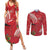 Personalized Mele Kalikimaka Hawaii Couples Matching Summer Maxi Dress and Long Sleeve Button Shirt I'iwi Bird With Ohia Lehua - Red Color