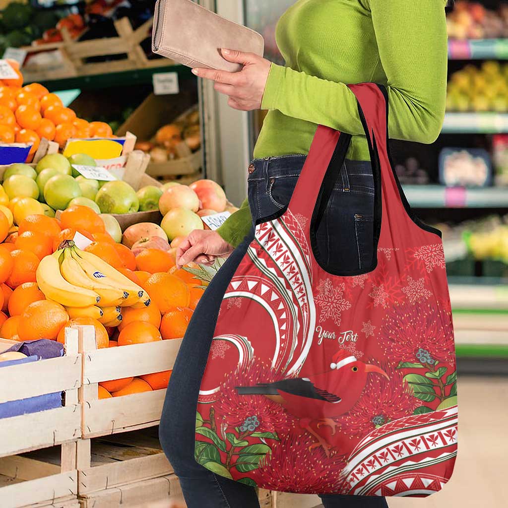 Personalized Mele Kalikimaka Hawaii Grocery Bag I'iwi Bird With Ohia Lehua - Red Color LT14 - Polynesian Pride