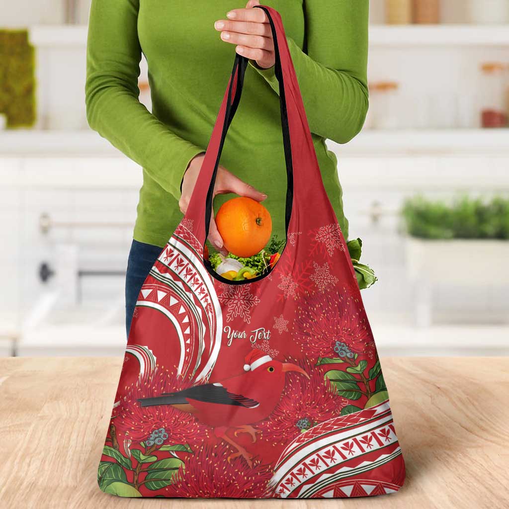 Personalized Mele Kalikimaka Hawaii Grocery Bag I'iwi Bird With Ohia Lehua - Red Color LT14 - Polynesian Pride