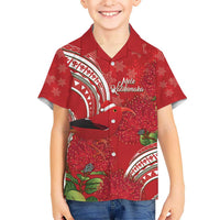 Personalized Mele Kalikimaka Hawaii Kid Hawaiian Shirt I'iwi Bird With Ohia Lehua - Red Color LT14 Kid Red - Polynesian Pride