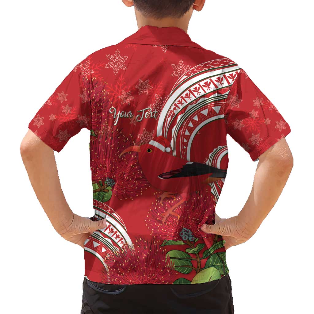 Personalized Mele Kalikimaka Hawaii Kid Hawaiian Shirt I'iwi Bird With Ohia Lehua - Red Color LT14 - Polynesian Pride