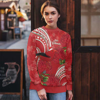 Personalized Mele Kalikimaka Hawaii Ugly Christmas Sweater I'iwi Bird With Ohia Lehua - Red Color LT14 - Polynesian Pride
