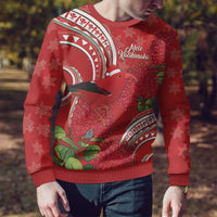 Personalized Mele Kalikimaka Hawaii Ugly Christmas Sweater I'iwi Bird With Ohia Lehua - Red Color LT14 - Polynesian Pride
