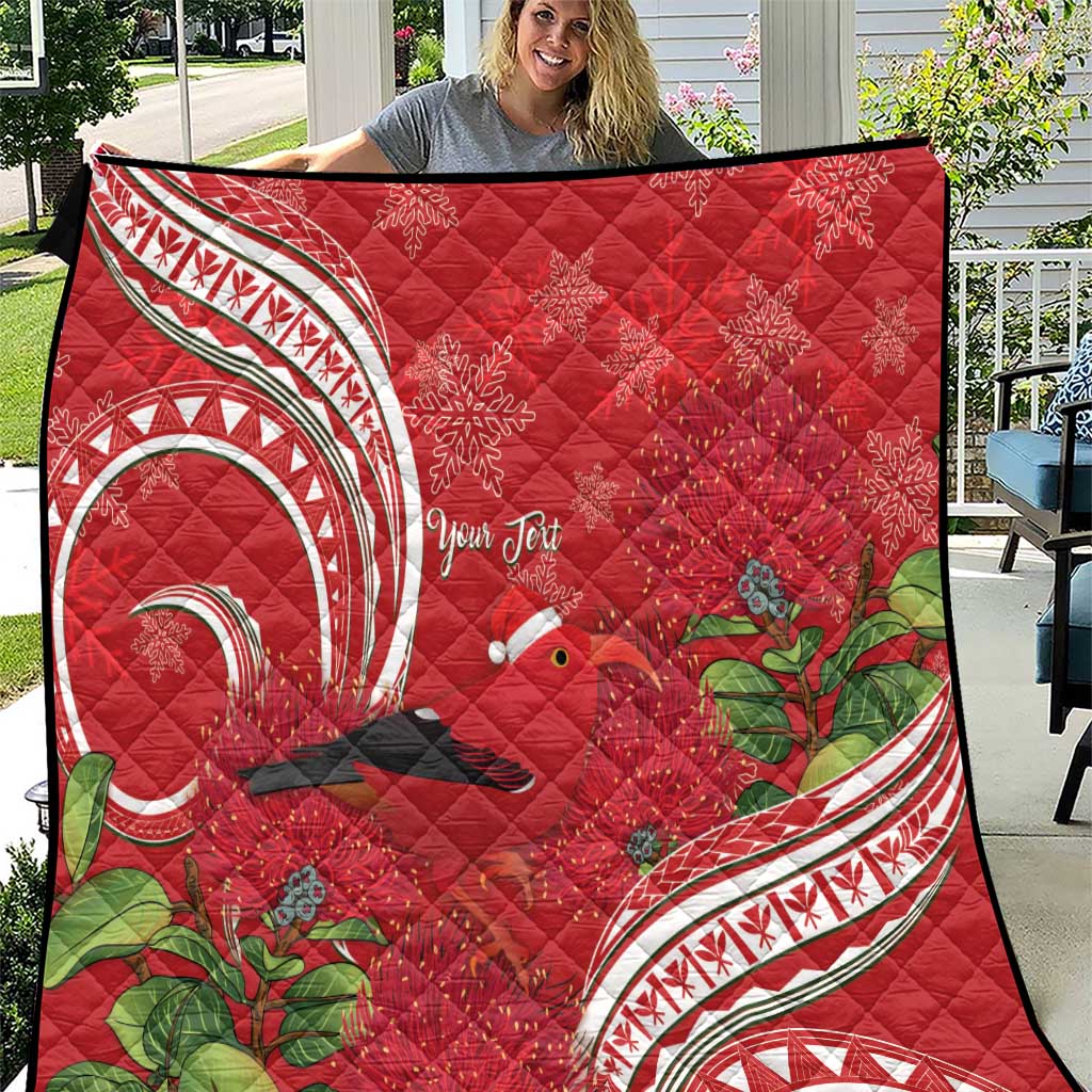 Personalized Mele Kalikimaka Hawaii Quilt I'iwi Bird With Ohia Lehua - Red Color LT14 Red - Polynesian Pride
