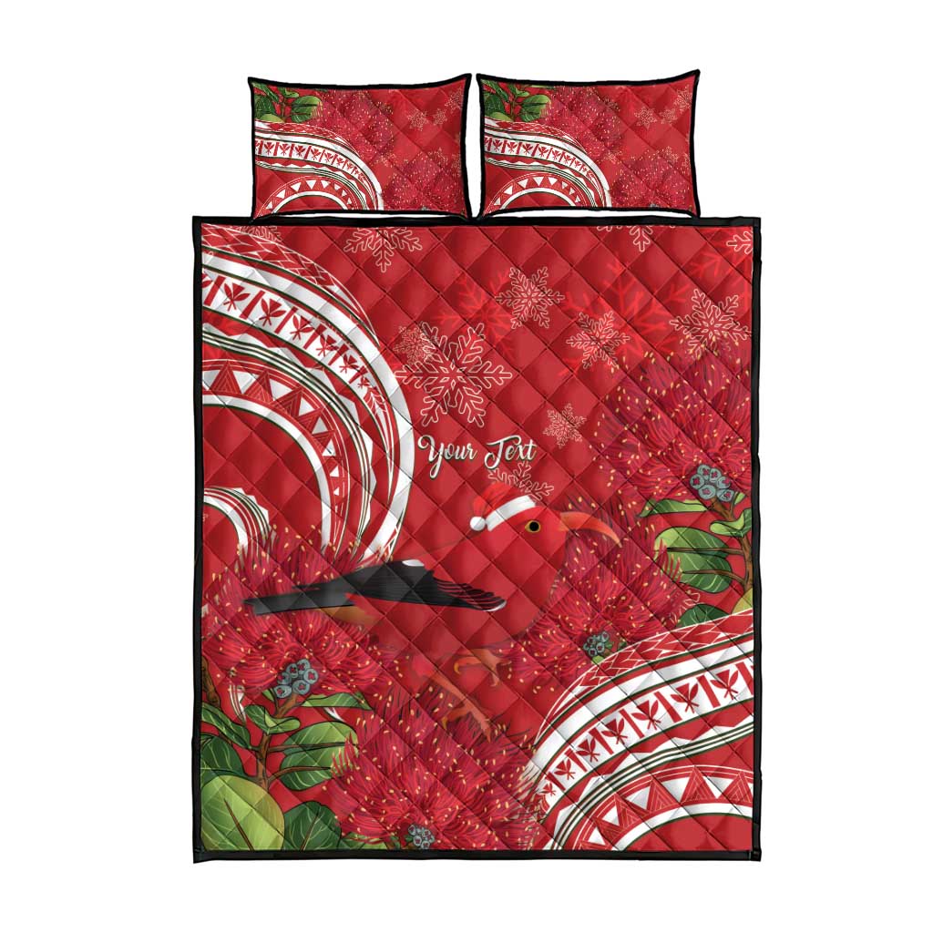 Personalized Mele Kalikimaka Hawaii Quilt Bed Set I'iwi Bird With Ohia Lehua - Red Color LT14 - Polynesian Pride