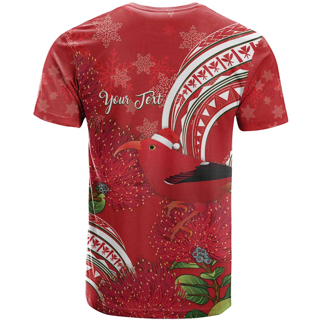 Personalized Mele Kalikimaka Hawaii T Shirt I'iwi Bird With Ohia Lehua - Red Color LT14 - Polynesian Pride