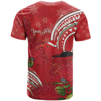 Personalized Mele Kalikimaka Hawaii T Shirt I'iwi Bird With Ohia Lehua - Red Color LT14 - Polynesian Pride