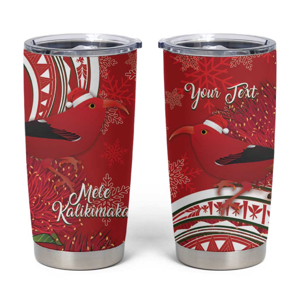 Personalized Mele Kalikimaka Hawaii Tumbler Cup I'iwi Bird With Ohia Lehua - Red Color LT14 Red - Polynesian Pride