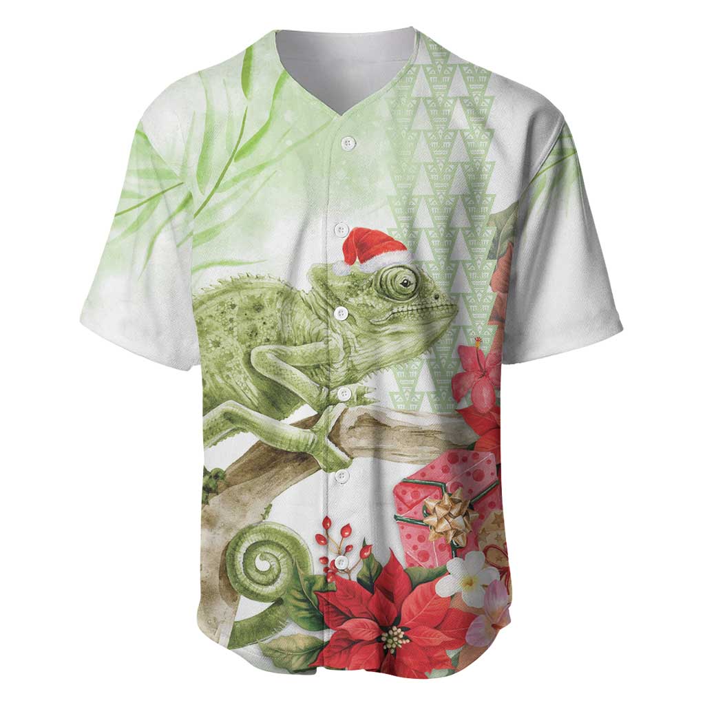 Pastel Green Hawaii Chameleon Christmas Baseball Jersey Mele Kalikimaka Kakau - Watercolor LT14 Green - Polynesian Pride