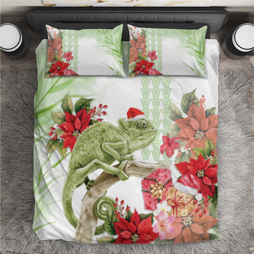 Pastel Green Hawaii Chameleon Christmas Bedding Set Mele Kalikimaka Kakau - Watercolor