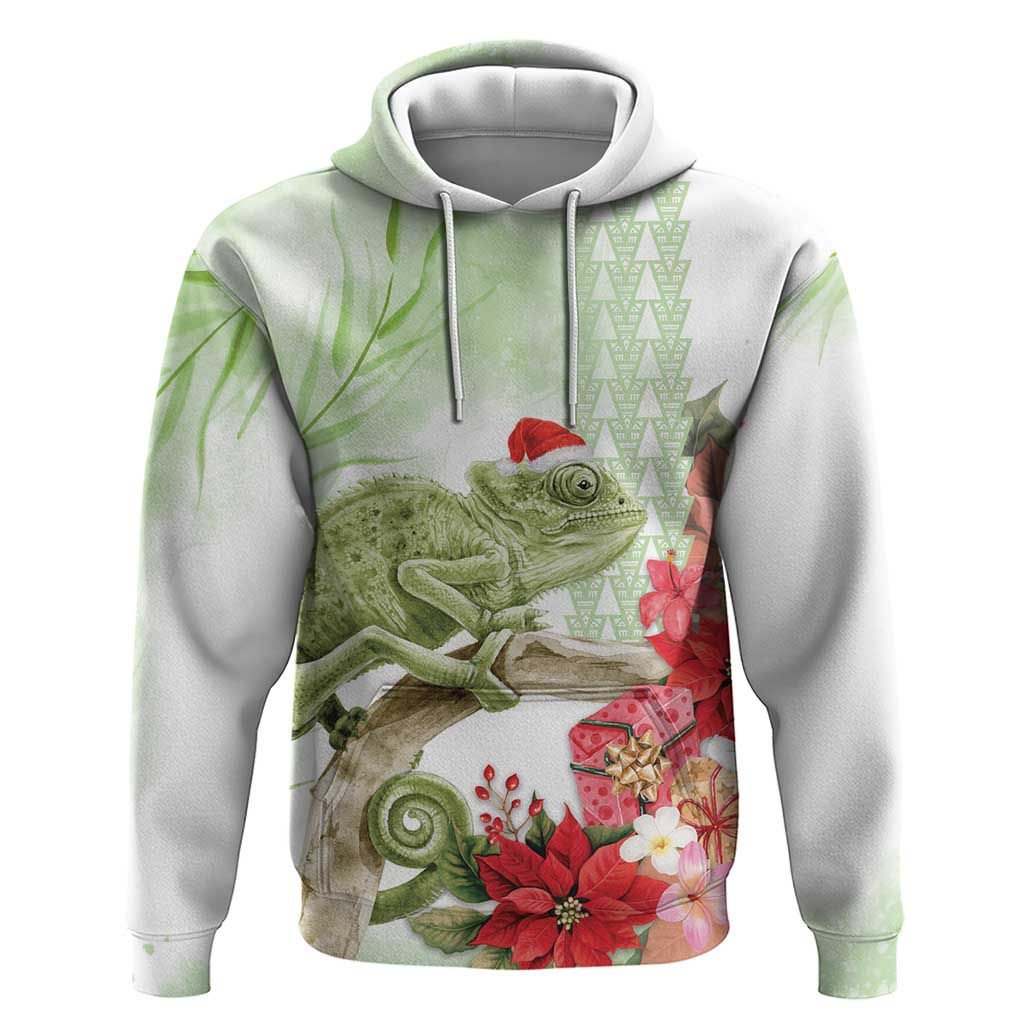 Pastel Green Hawaii Chameleon Christmas Hoodie Mele Kalikimaka Kakau - Watercolor