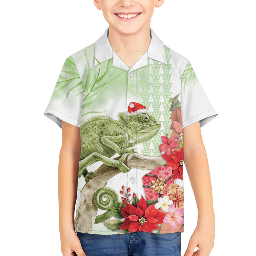 Pastel Green Hawaii Chameleon Christmas Kid Hawaiian Shirt Mele Kalikimaka Kakau - Watercolor LT14 Kid Green - Polynesian Pride