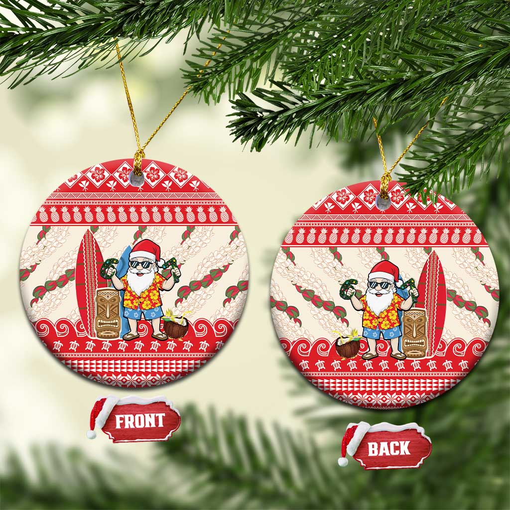 Hawaii Christmas Six Seven Ceramic Ornament Mele Kalikimaka Funny Santa 67 Gen Alpha Slang LT14 Circle Red - Polynesian Pride